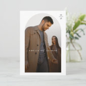 Invitation Mariage photo minimaliste beige moderne (Debout devant)