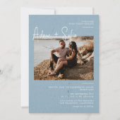 Invitation Mariage photo minimaliste bleu (Devant)