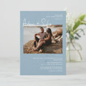 Invitation Mariage photo minimaliste bleu (Debout devant)