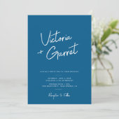 Invitation Mariage photo minimaliste bleu moderne (Debout devant)