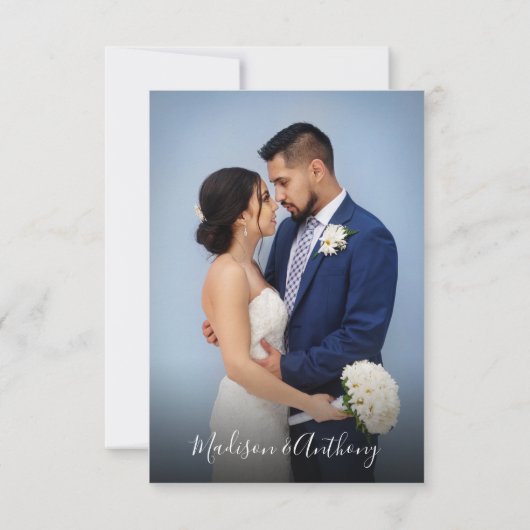 Invitation Mariage photo minimaliste bleu poussiéreux (Dos)