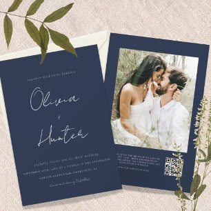 Invitation Mariage photo minimaliste de code QR de la marine