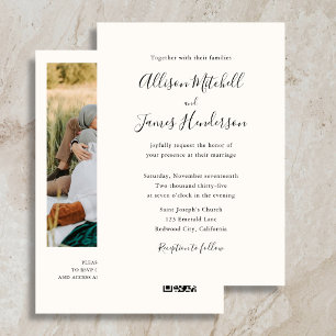 Invitation Mariage photo minimaliste écriture ivoire