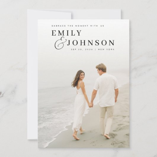 Invitation Mariage photo minimaliste élégant QR Code (Devant)