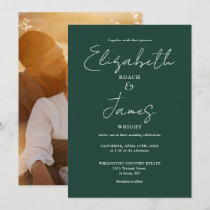 Invitation Mariage photo minimaliste Emerald Green