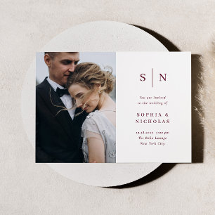 Invitation Mariage photo minimaliste et chic bordeaux et blan