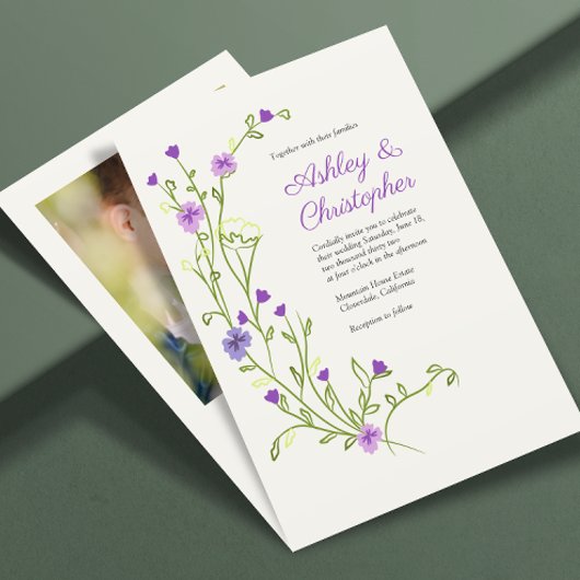 Invitation Mariage photo minimaliste Fleur sauvage violet