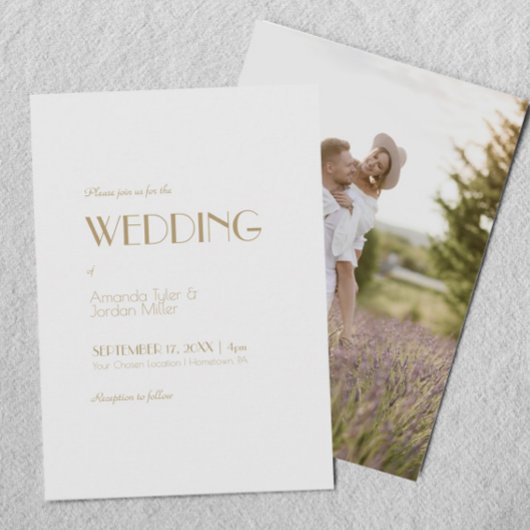 Invitation Mariage photo minimaliste Gold Modern Art Déco