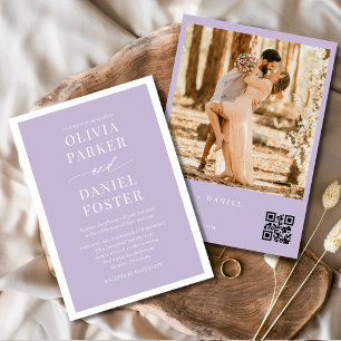 Invitation Mariage photo minimaliste Lavender Purple QR Code