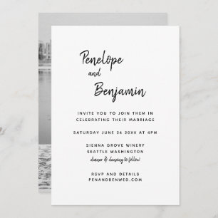 Invitation Mariage photo minimaliste moderne noir et blanc