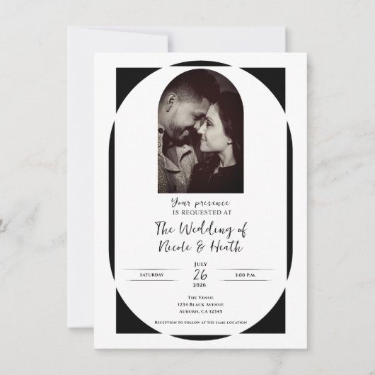 Invitation Mariage photo minimaliste moderne noir et blanc (Devant)