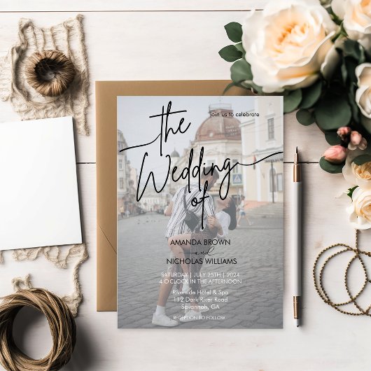 Invitation Mariage photo minimaliste moderne noir et blanc