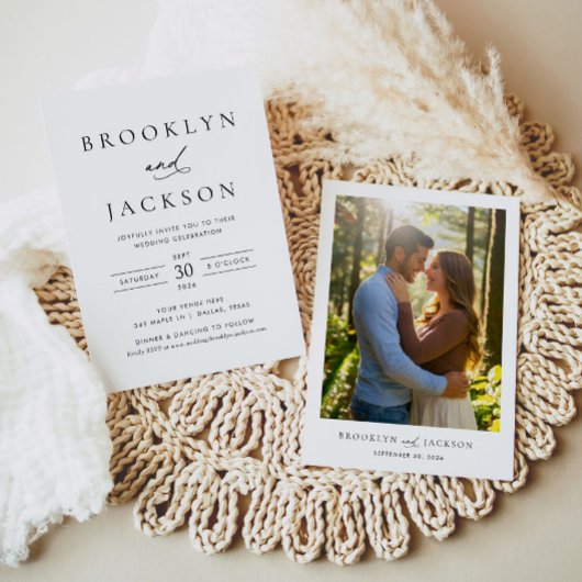 Invitation Mariage photo minimaliste moderne noir et blanc