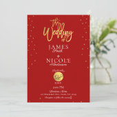Invitation Mariage photo minimaliste moderne Red & Gold Foil (Debout devant)