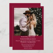 Invitation Mariage photo minimaliste moderne rouge canneberge (Devant / Derrière)