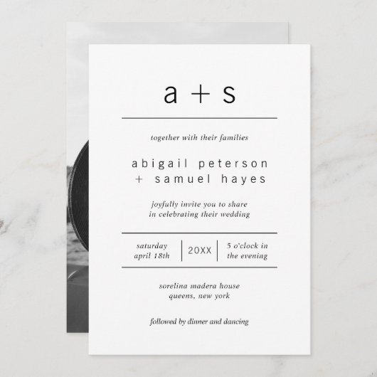 Invitation Mariage photo minimaliste noir et blanc (Devant / Derrière)