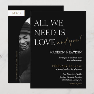 Invitation Mariage photo minimaliste noir et or