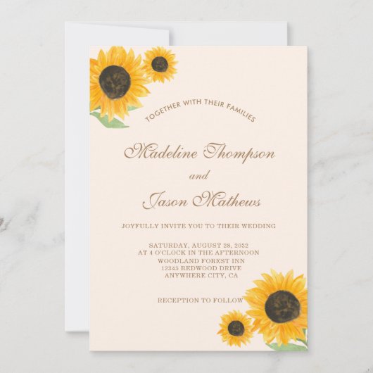 Invitation Mariage photo minimaliste rustique de tournesol In (Devant)