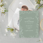 Invitation Mariage photo minimaliste Sage vert moderne<br><div class="desc">Dites 'I do' à notre magnifique Faire-part de mariage photo minimal de feutre moderne Sage Vert. Ce design élégant et intemporel présente une délicate bordure feuillue dessinée à la main. Nous l'avons jumelé à notre typographie de script en vert sauge et à la main exclusive pour un look qui respire...</div>