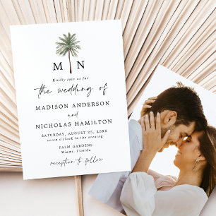 Invitation Mariage photo minime de palmier Monogramme