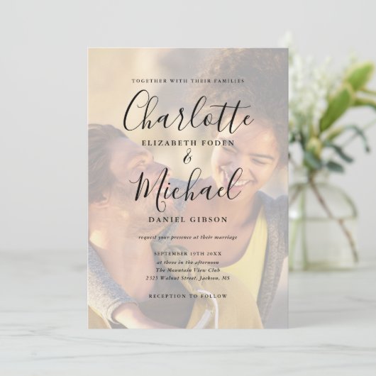 Invitation Mariage photo Modern Signature Script 2 (Debout devant)