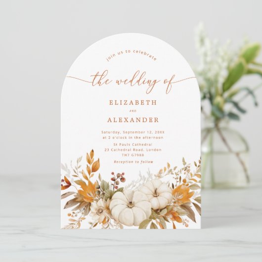 Invitation Mariage photo moderne Arch en terre cuite d'automn (Debout devant)