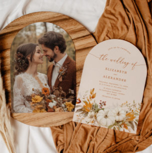 Invitation Mariage photo moderne Arch en terre cuite d'automn
