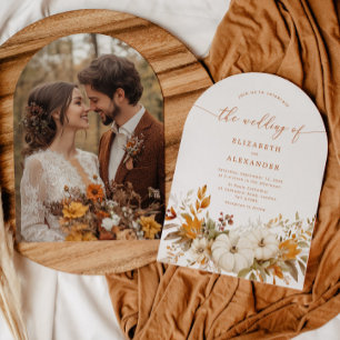 Invitation Mariage photo moderne Arch en terre cuite d'automn