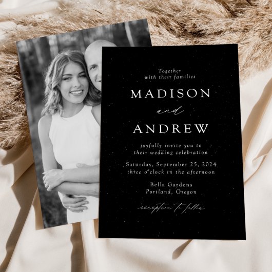 Invitation Mariage photo moderne avec speckled noir et blanc