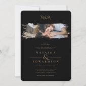Invitation Mariage photo moderne Black and Gold Stroke (Devant)