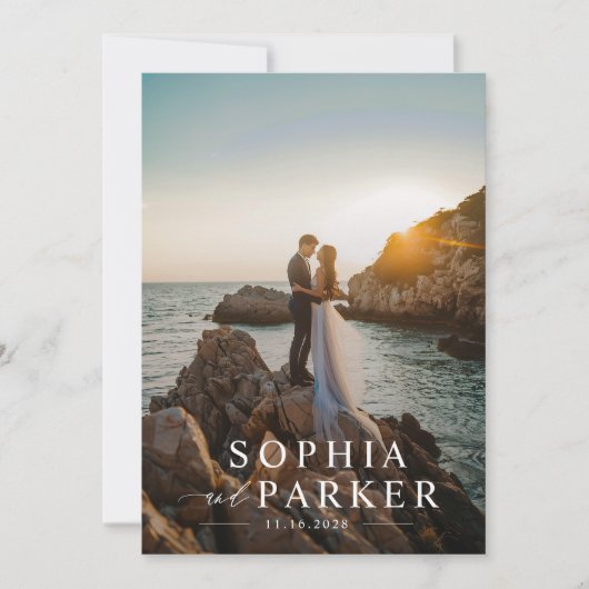 Invitation Mariage photo moderne Black and White Elegant Beac (Devant)