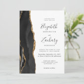 Invitation Mariage photo moderne Black Gold Agate (Debout devant)