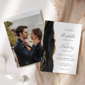 Invitation Mariage photo moderne Black Gold Agate