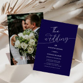Invitation mariage photo moderne bleu marine et blanc