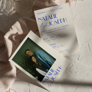 Invitation Mariage photo moderne Blue Whimsical Français Retr