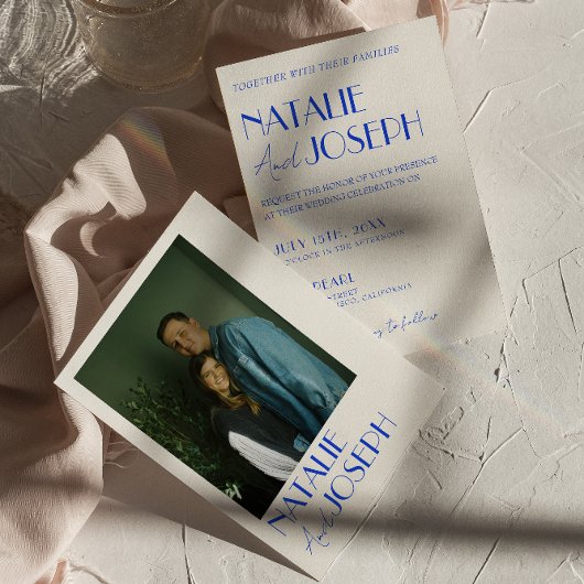 Invitation Mariage photo moderne Blue Whimsical Français Retr