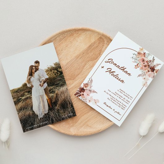 Invitation Mariage photo moderne Boho Floral Terracotta Arch