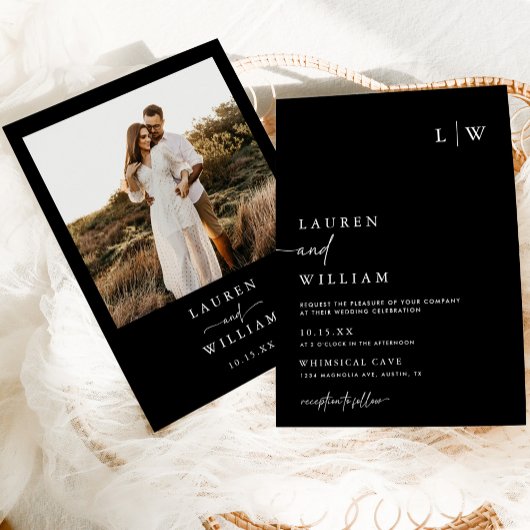 Invitation Mariage photo moderne Boho noir et blanc