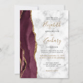 Invitation Mariage photo moderne Burgundy Gold Agate Marbre (Devant)