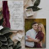 Invitation Mariage photo moderne Burgundy Gold Agate Marbre
