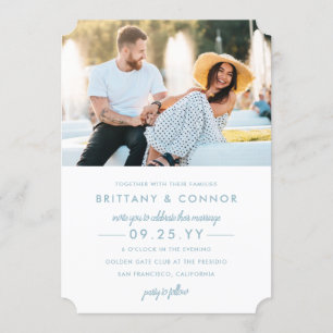 Invitation Mariage photo moderne chic en poudre bleu et blanc