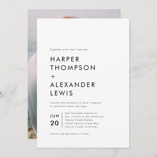 Invitation Mariage photo moderne chic minimaliste (Devant / Derrière)