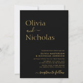 Invitation Mariage photo moderne chic noir et or Script (Devant)