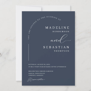 Invitation Mariage Photo Moderne Classique Bleu Marine Archét