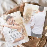 Invitation Mariage photo moderne de recouvrement noir et blan<br><div class="desc">Élevez l'élégance de votre mariage avec nos invitations de mariage photo en noir et blanc. Ces invitations allient sophistication classique et minimalisme moderne, donnant le ton parfait pour votre journée spéciale. Le design monochrome dégage une élégance intemporelle, tandis qu'une fonction photo personnalisable vous permet de présenter votre histoire d'amour unique....</div>