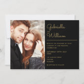 Invitation Mariage photo moderne de script noir et or (Devant)