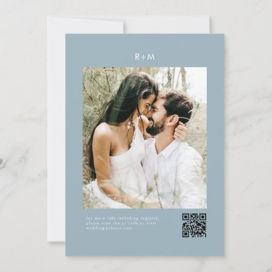 Invitation Mariage photo moderne Dusty Blue Qr Code (Dos)