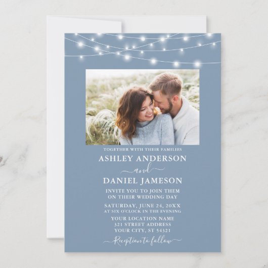 Invitation Mariage photo moderne Dusty Blue String (Devant)