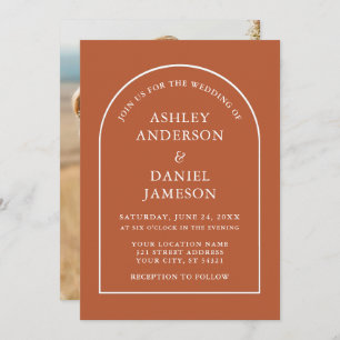 Invitation Mariage photo moderne élégant Arch Burnt Orange