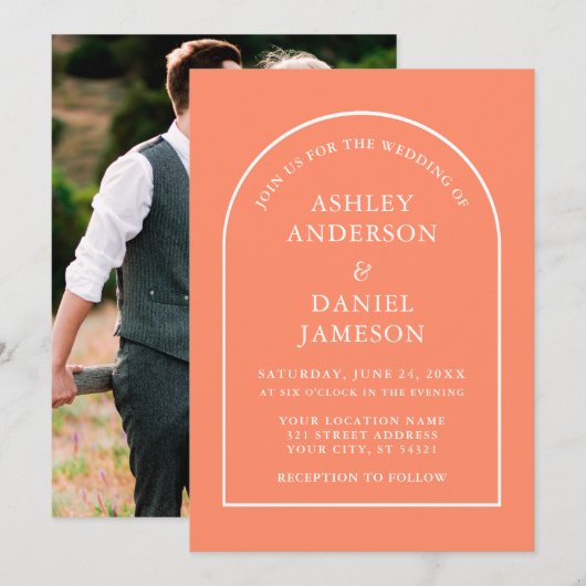 Invitation Mariage photo moderne élégant Arch Coral (Devant / Derrière)